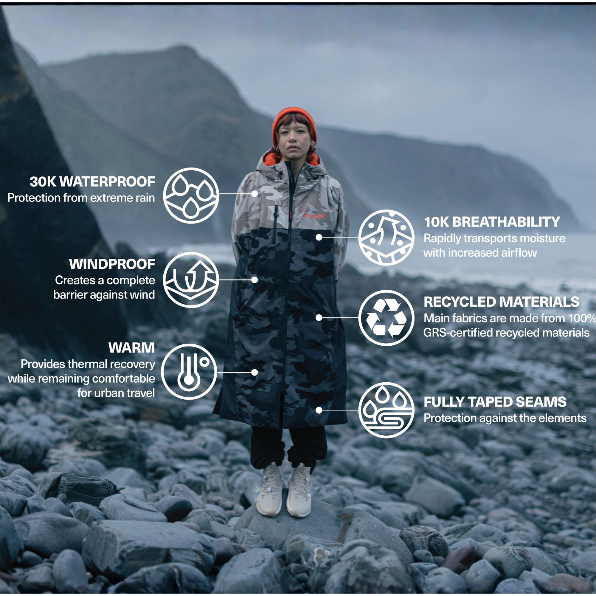 2026 Dryrobe Nexus Long Sleeve Changing Robe NXS - Dual Camouflage / Orange